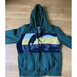 y2k Ecko Unltd. Zip Hoodie Jacket Rhino Men's Size M Green W/ Stripes